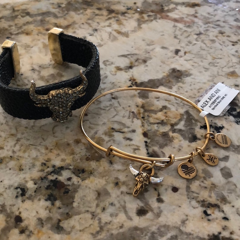 Natasha & Alex & Ani Longhorn bull bracelets.